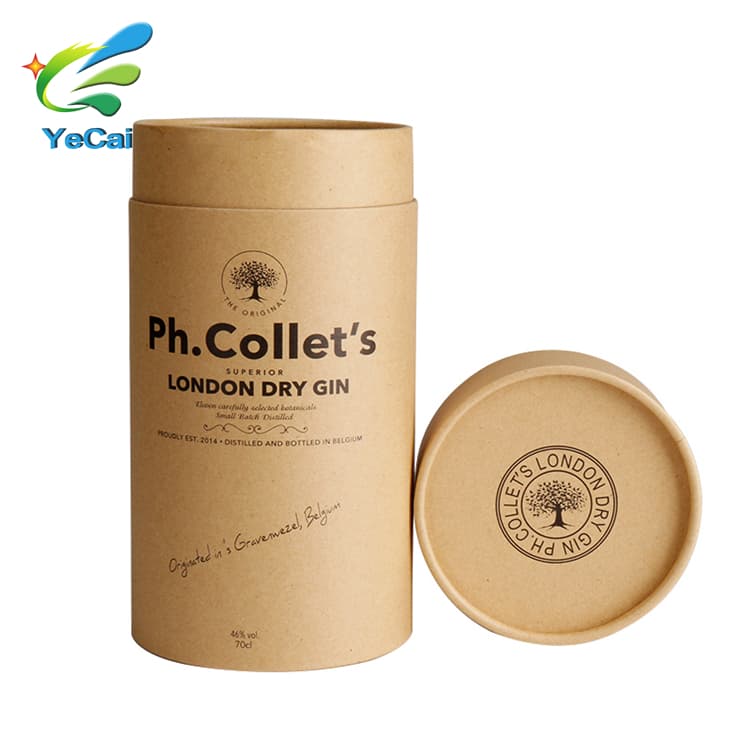 recyclable alcohol bottle packaging organic juice paper tube round Kraft paper box for dry gin