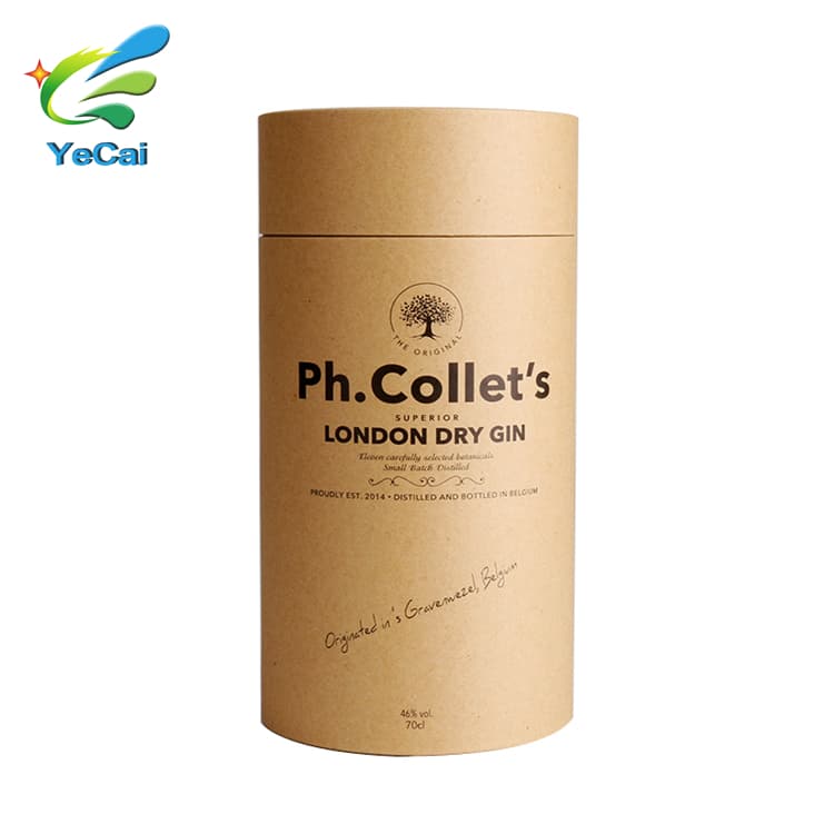 recyclable alcohol bottle packaging organic juice paper tube round Kraft paper box for dry gin